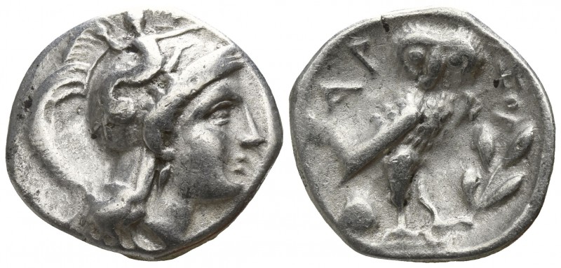 Calabria. Tarentum 302-280 BC.
Drachm AR

17mm., 2,97g.

Helmeted head of A...