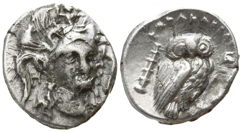 Lucania. Herakleia circa 281-278 BC.
Drachm AR

17mm., 3,69g.

Head of Athe...