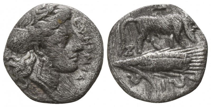 Sicily. Gela circa 339-310 BC.
Litra AR

10mm., 0,67g.

EVNOMIA; female hea...