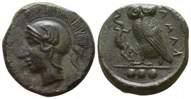 Sicily. Kamarina circa 420-410 BC. Tetras AE