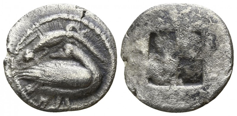 Macedon. Eion circa 460-400 BC.
Trihemiobol AR

10mm., 0,85g.

Goose standi...