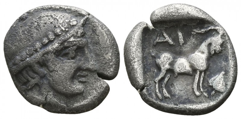 Thrace. Ainos circa 500 BC.
Diobol AR

10mm., 1,22g.

Head of Hermes right ...
