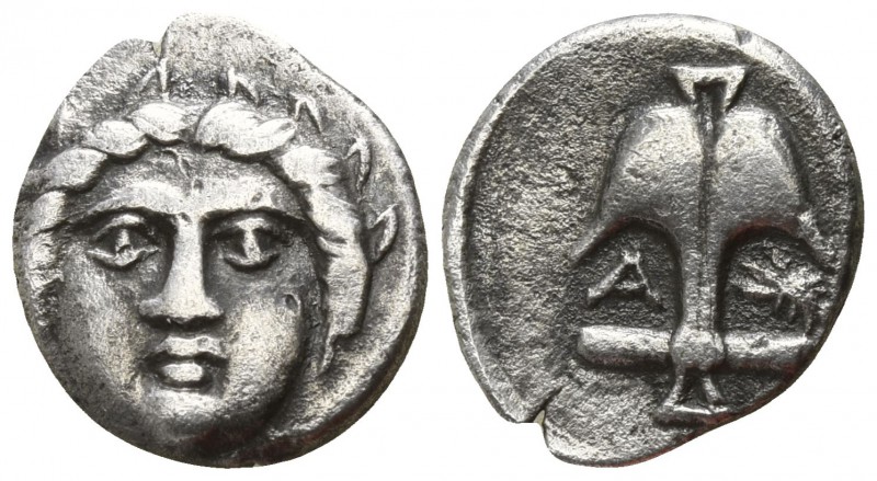 Thrace. Apollonia Pontika circa 400 BC.
Diobol AR

10mm., 1,13g.

Laureate ...