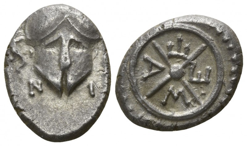 Thrace. Mesembria circa 400-350 BC.
Diobol AR

12mm., 1,22g.

Crested corin...