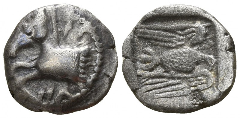Kings of Thrace. Uncertain mint. Sparadokos 445-435 BC.
Diobol AR

11mm., 1,2...