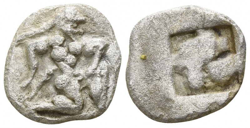 Islands off Thrace. Thasos 500-480 BC.
Diobol AR

10mm., 0,81g.

Satyr runn...
