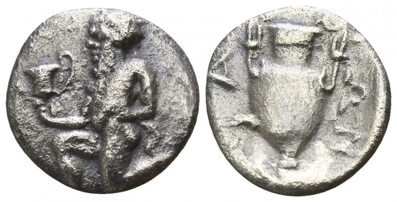 Islands off Thrace. Thasos 412-404 BC.
Trihemiobol AR

10mm., 0,74g.

Satyr...