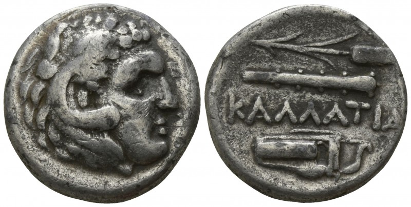 Moesia. Kallatis 300-200 BC.
Drachm AR

18mm., 5,16g.

Head of Herakles rig...