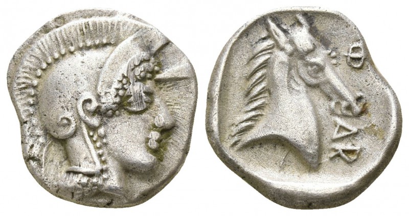 Thessaly. Pharsalos circa 500 BC.
Hemidrachm AR

16mm., 2,97g.

Head of Ath...
