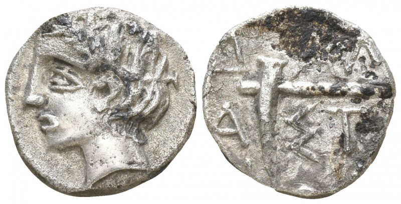 Illyria. Damastion 350-300 BC.
Tetrobol AR

12mm., 1,90g.

Laureate head of...