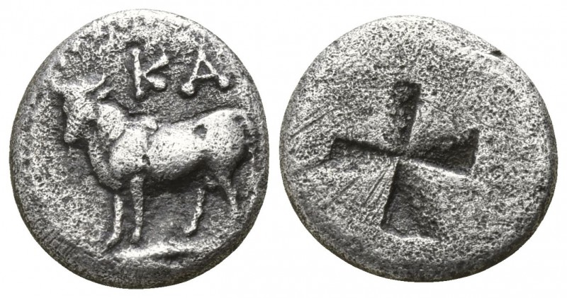 Bithynia. Kalchedon circa 340-320 BC.
Trihemiobol AR

9mm., 1,01g.

KA; bul...
