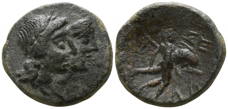 Caria. Iasos circa 250-190 BC.
Bronze Æ

20mm., 5,56g.

Jugate heads of Apo...