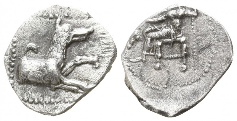 Cilicia. Uncertain mint circa 400 BC.
Obol AR

11mm., 0,61g.

Baaltars seat...