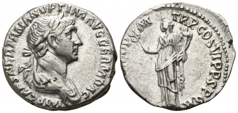 Trajan AD 98-117. Rome
Denar AR

17mm., 3,38g.

IMP CAES NER TRAIAN OPTIM A...