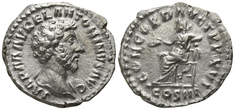 Marcus Aurelius AD 161-180. Rome
Denar AR

19mm., 2,64g.

IMP M AVREL ANTON...
