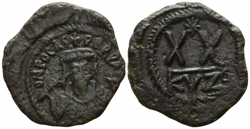 Phocas. AD 602-610. Cyzicus
Half follis AE

21mm., 4,39g.

Crowned bust fac...