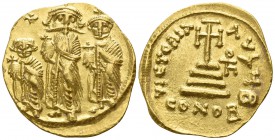Heraclius, with Heraclius Constantine and Heraclonas  AD 610-641. Constantinople. Solidus AV