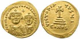 Heraclius, with Heraclius Constantine and Heraclonas  AD 610-641. Constantinople. Solidus AV
