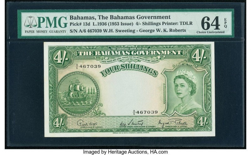 Bahamas Bahamas Government 4 Shillings 1936 (1953 Issue) Pick 13d PMG Choice Unc...