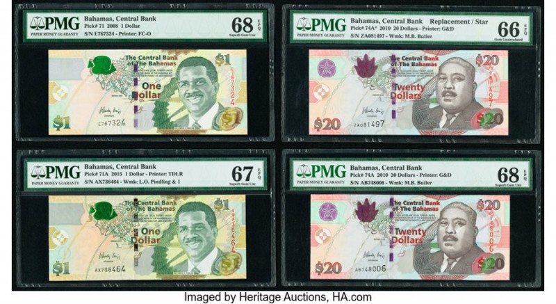 Bahamas Central Bank 1 (2); 20 (2) Dollar 2008; 2015; 2010 (2) Pick 71; 71A; 74A...