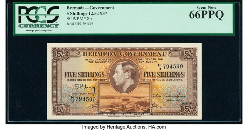 Bermuda Bermuda Government 5 Shillings 12.5.1937 Pick 8b PCGS Gem New 66PPQ. 

H...