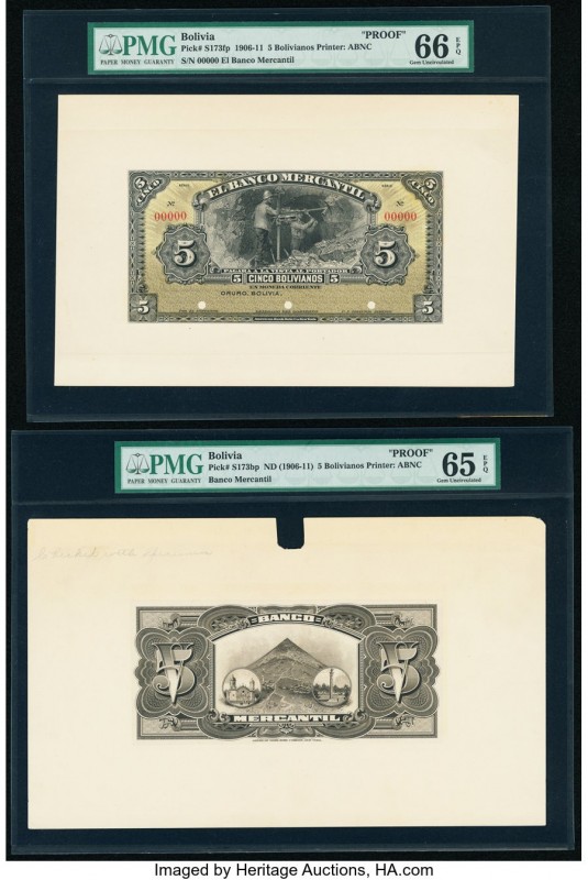 Bolivia Banco Mercantil 5 Bolivianos 1906-11 Pick S173fp; S173bp Front and Back ...