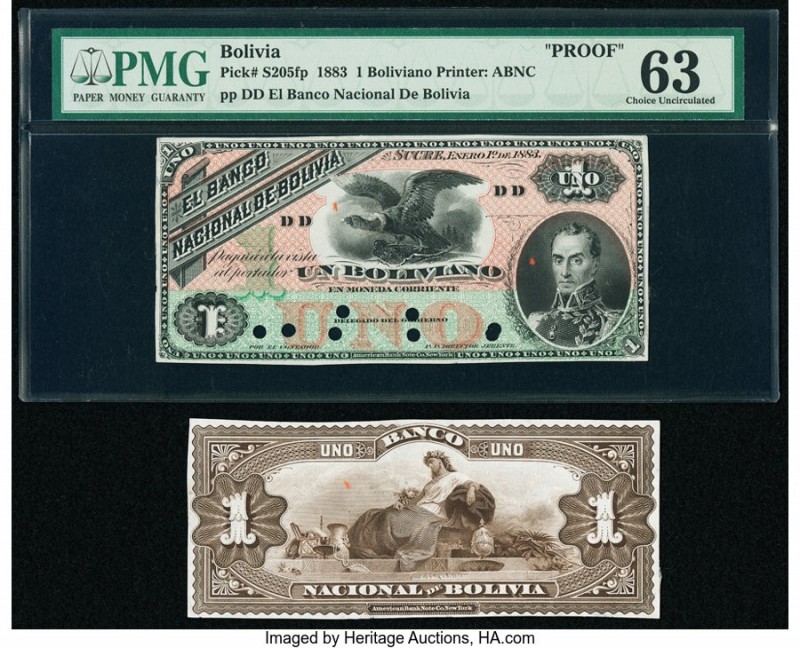Bolivia Banco Nacional de Bolivia 1 Boliviano 1883 Pick S205fp; S205bp Front and...