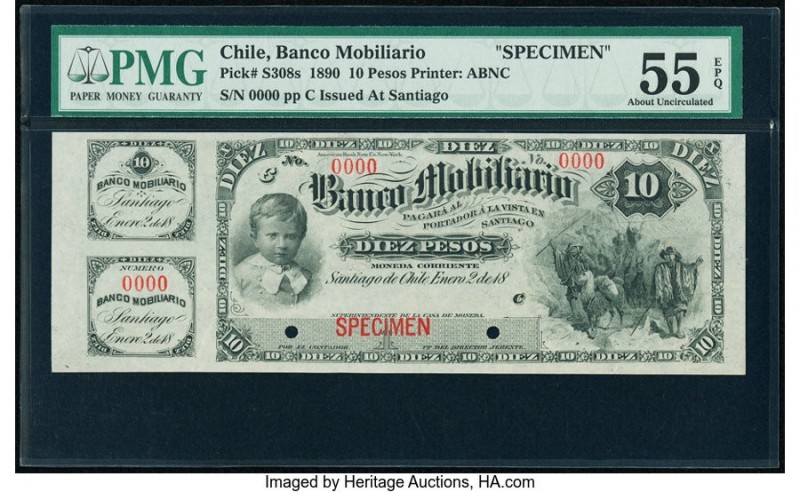 Chile Banco Mobiliario 10 Pesos 2.1.1890 Pick S308s Specimen PMG About Uncircula...