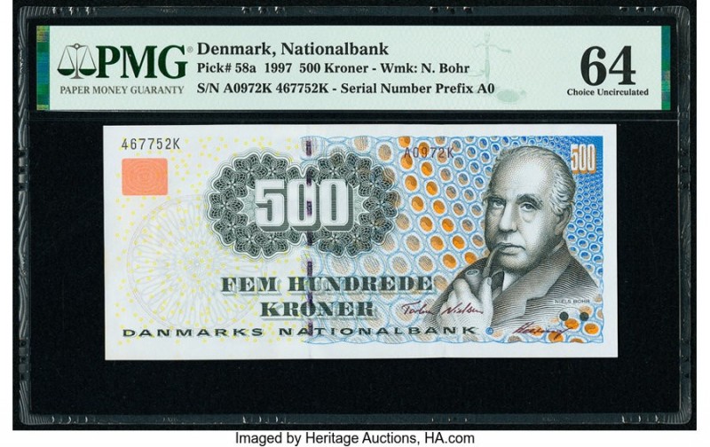 Denmark National Bank 500 Kroner 1997 Pick 58a PMG Choice Uncirculated 64. 

HID...