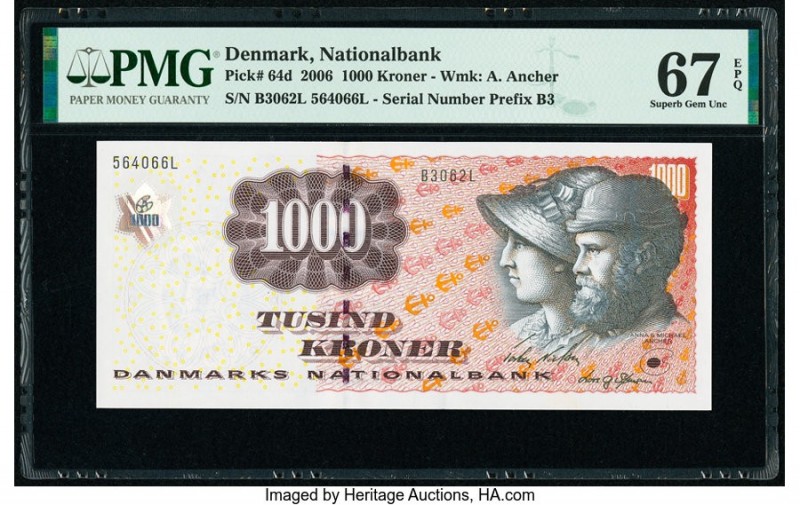 Denmark National Bank 1000 Kroner 2006 Pick 64d PMG Superb Gem Unc 67 EPQ. 

HID...