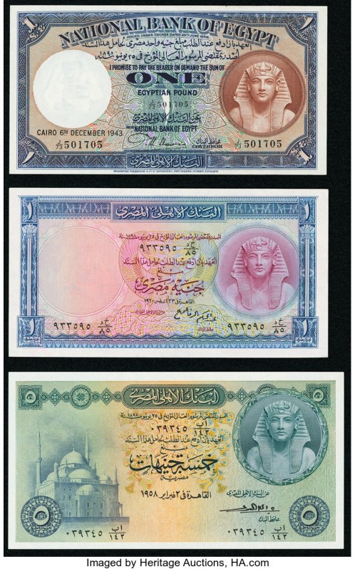 Egypt National Bank of Egypt 1 (2); 5 Pounds 6.12.1943 Pick 22; 30; 31 Three Exa...
