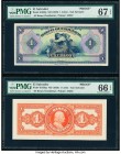 El Salvador Banco Occidental 1 Colon ND (1929) Pick S192fp; S192bp Front and Back Proofs PMG Superb Gem Unc 67 EPQ; Gem Uncirculated 66 EPQ. 

HID0980...