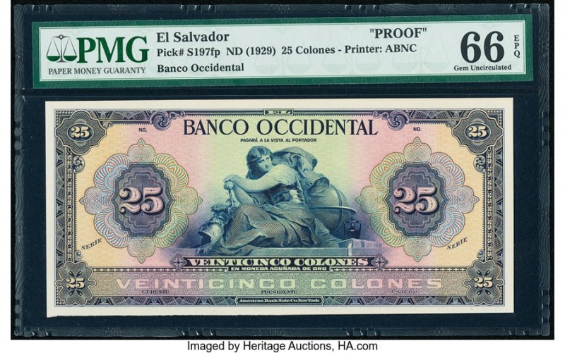 El Salvador Banco Occidental 25 Colones ND (1929) Pick S197fp Front Proof PMG Ge...