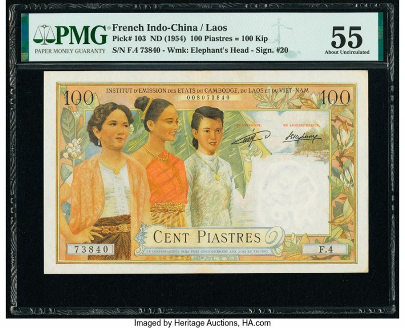 French Indochina Institut d'Emission des Etats, Laos 100 Piastres = 100 Kip ND (...