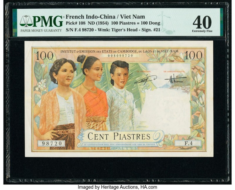 French Indochina Institut d'Emission des Etats, Vietnam 100 Piastres = 100 Dong ...