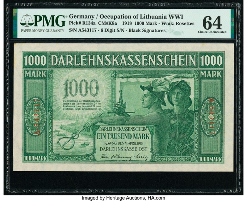Germany State Loan Bank East 1000 Mark 4.4.1918 Pick R134a PMG Choice Uncirculat...
