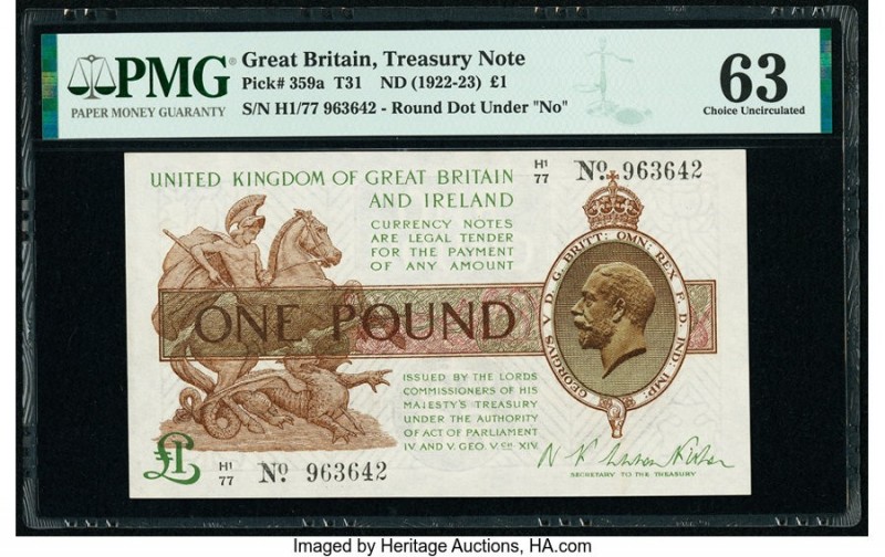 Great Britain Bank of England 1 Pound ND (1922-23) Pick 359a PMG Choice Uncircul...
