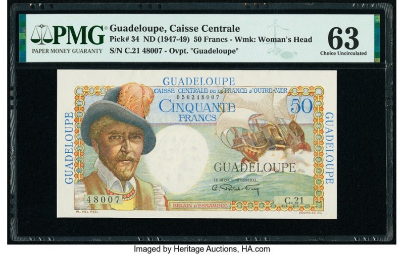 Guadeloupe Caisse Centrale de la France d'Outre-Mer 50 Francs ND (1947-49) Pick ...