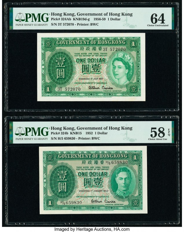 Hong Kong Government of Hong Kong 1 Dollar 1.7.1957; 1.1.1952 Pick 324Ab; 324b K...