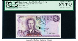 Luxembourg Grand-Duche de Luxembourg 20 Francs ND (7.3.1966) Pick 54cts Color Trial Specimen PCGS Superb Gem New 67PPQ. One POC; red Specimen overprin...