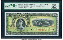 Mexico Banco Nacional 20 Pesos ND (1885-1913) Pick S259s2 M300s Specimen PMG Gem Uncirculated 65 EPQ. Two POCs; red Specimen overprint.

HID0980124201...