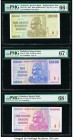 Zimbabwe Reserve Bank of Zimbabwe 500,000; 10; 500 Million Dollars 2008 Pick 76a*; 78; 82 Three Examples PMG Gem Uncirculated 66 EPQ; Superb Gem Unc 6...
