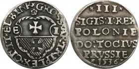 Sigismund I Old
POLSKA/ POLAND/ POLEN/ LITHUANIA/ LITAUEN

Zygmunt I Stary. Trojak (3 grosze) 1536, Elbing 

Aw.: Napis w sześciu wierszach:III /...