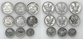 Poland II Republic
POLSKA/ POLAND/ POLEN / POLOGNE / POLSKO

Polish Kingdom. 1, 5, 10, 20 fenig 1917-1918, set 9 coins 

3 x 20 fenigów, 3 x 10 f...