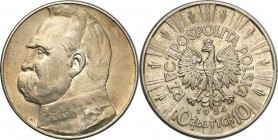 Poland II Republic
POLSKA/ POLAND/ POLEN / POLOGNE / POLSKO

II RP. 10 zlotych 1934 Pilsudski 

Rzadki rocznik. Czyszczone tło na rewersie.Fische...