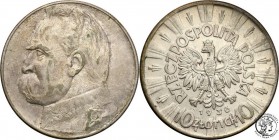 Poland II Republic
POLSKA/ POLAND/ POLEN / POLOGNE / POLSKO

II RP. 10 zlotych 1936 Pilsudski 

Ciemna patyna na rewersie.Fischer OB 023; Parchim...