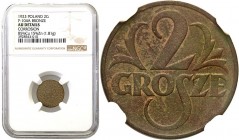 Probe coins of the Second Polish Republic
POLSKA / POLAND / POLEN / II RP / PROBA / PATTERN

II RP. PROBE bronze 2 grosze 1923 NGC AU 

Ekstremal...