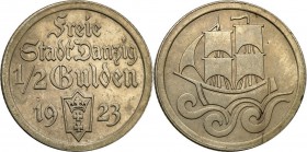 Danzig 
POLSKA / POLAND / POLEN / DANZIG / WOLNE MIASTO GDANSK

Wolne Miasto Gdansk / Danzig. 1/2 Guldena 1923 Koga 

Piękny egzemplarz. Delikatn...