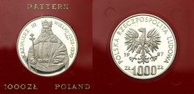 Probe coins Polish People Republic (PRL) and Poland
POLSKA / POLAND / POLEN / PATTERN / PROBE / PROBA

PRL. PROBE silver 1000 zlotych 1987 Kazimier...