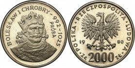 Collection - Nickel Probe Coins
POLSKA / POLAND / POLEN / PATTERN

PRL. PROBE Nickel 2000 zlotych 1980 Chrobry 

Piękny egzemplarz.&nbsp;&nbsp;Fi...